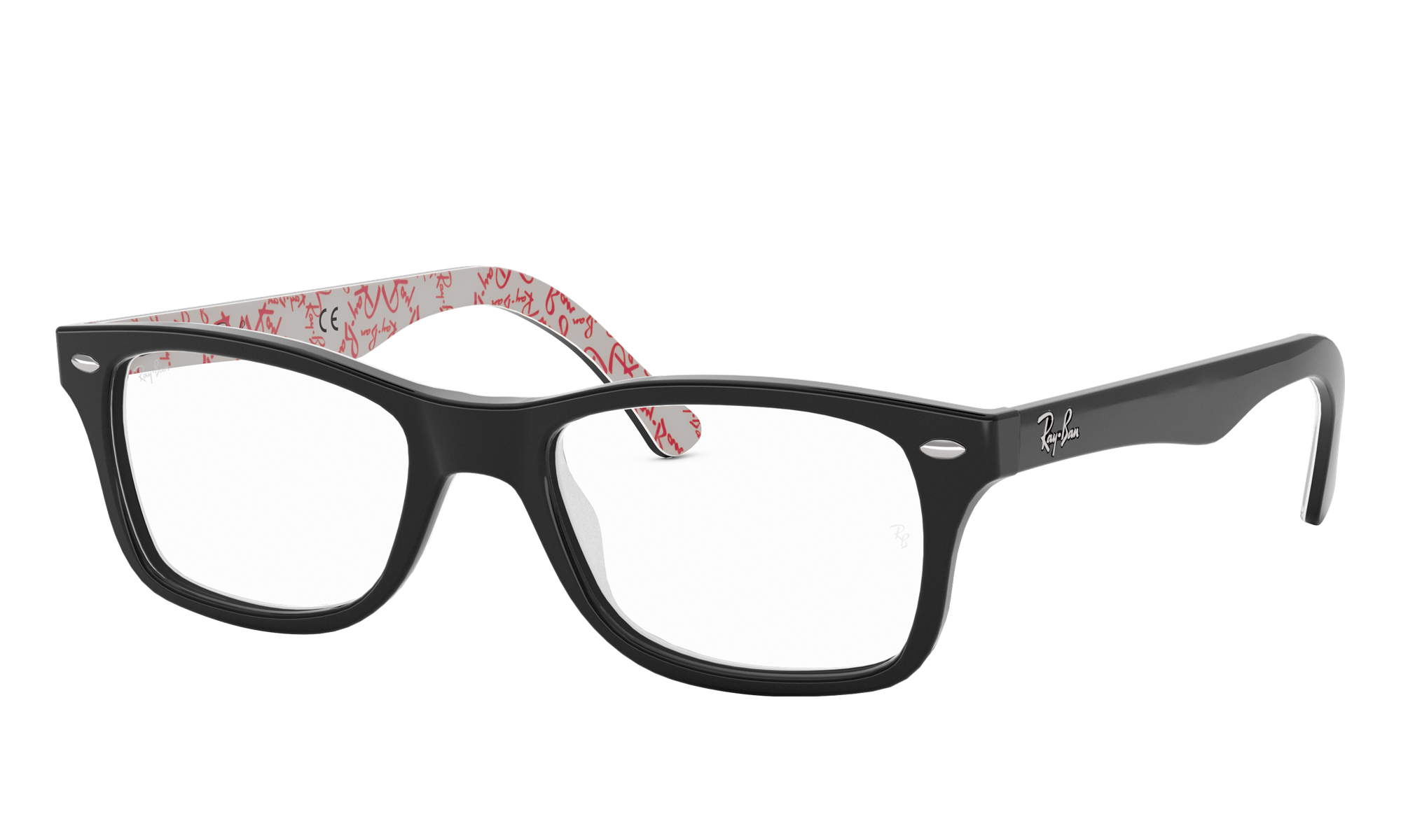 black ray bans with red inside