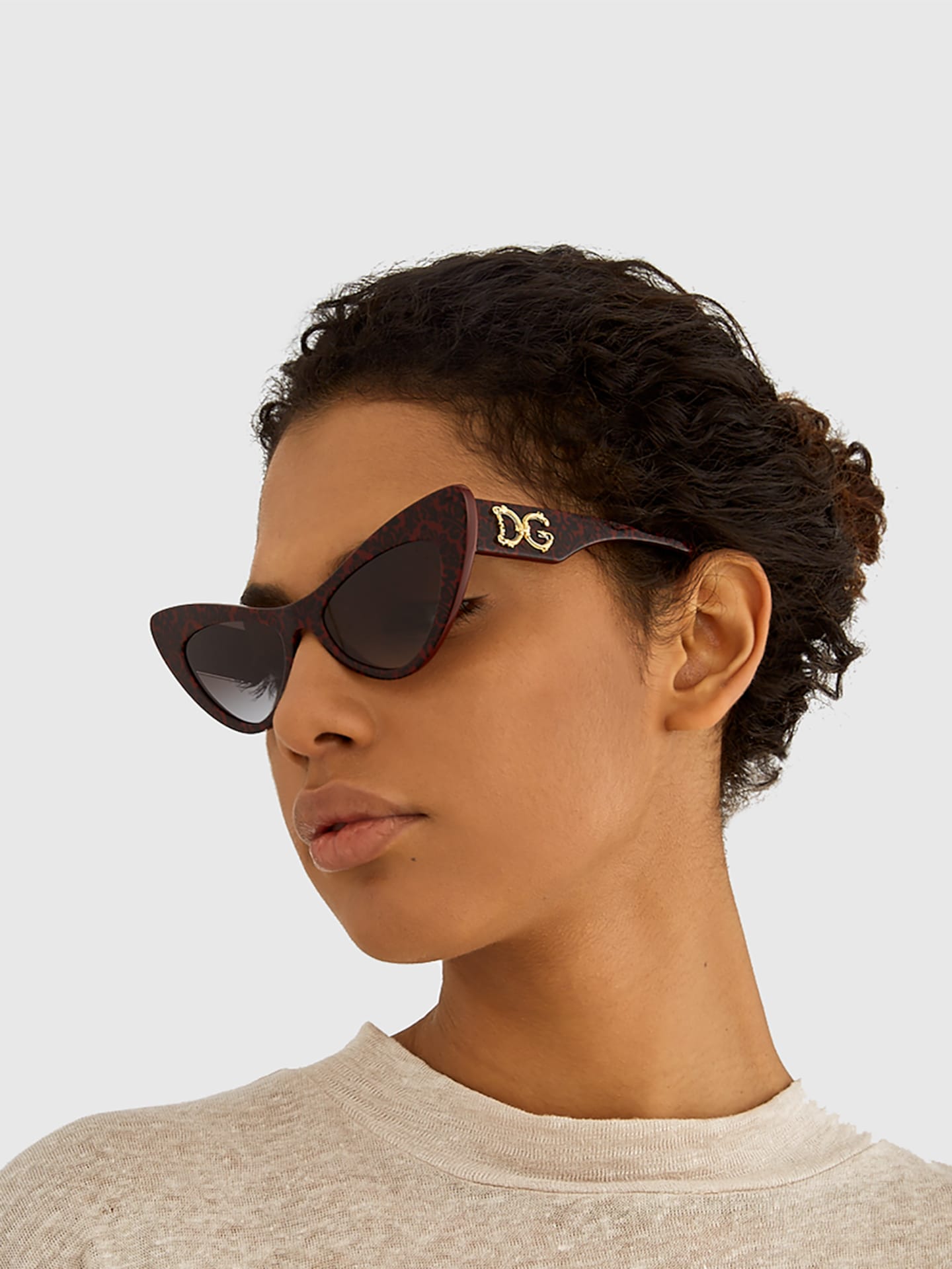 Dolce & Gabbana Damasco Black On Bordeaux Sunglasses | Glasses.com 