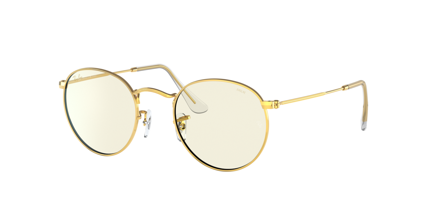 Ray-Ban RB3447 Round Blue-Light Clear Evolve Gold